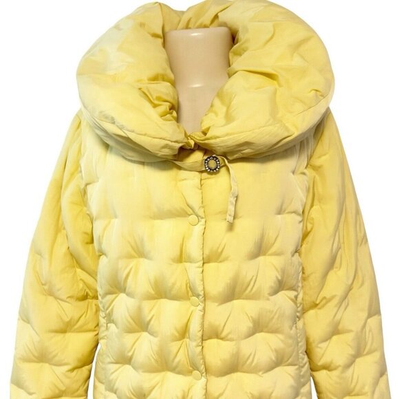 Vintage 70s‎ Down Puffer Jacket Pale Butter Yellow Real Feathers Norma Dilegge - Picture 2 of 16